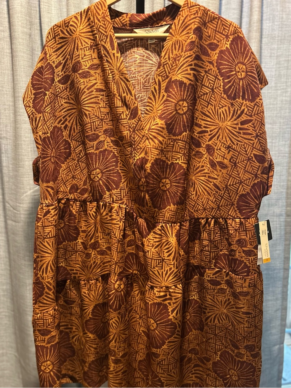 52Seven Rust Orange Floral Tiered Casual Dress for Women